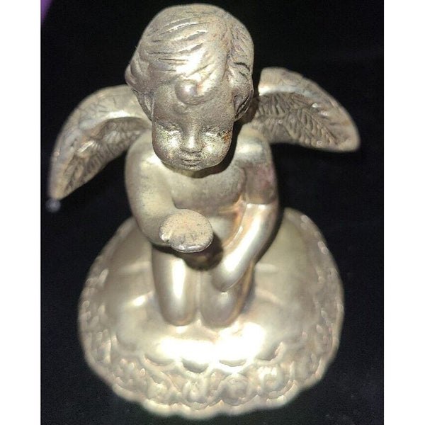 Vtg Angel Winged Cherub Silver Metal Or Pewter Figurine Christianity Religious