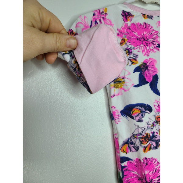 Ainibabe Floral Baby Romper Size 66. Looks 3-6 Months. Mits & Footed Double Zip