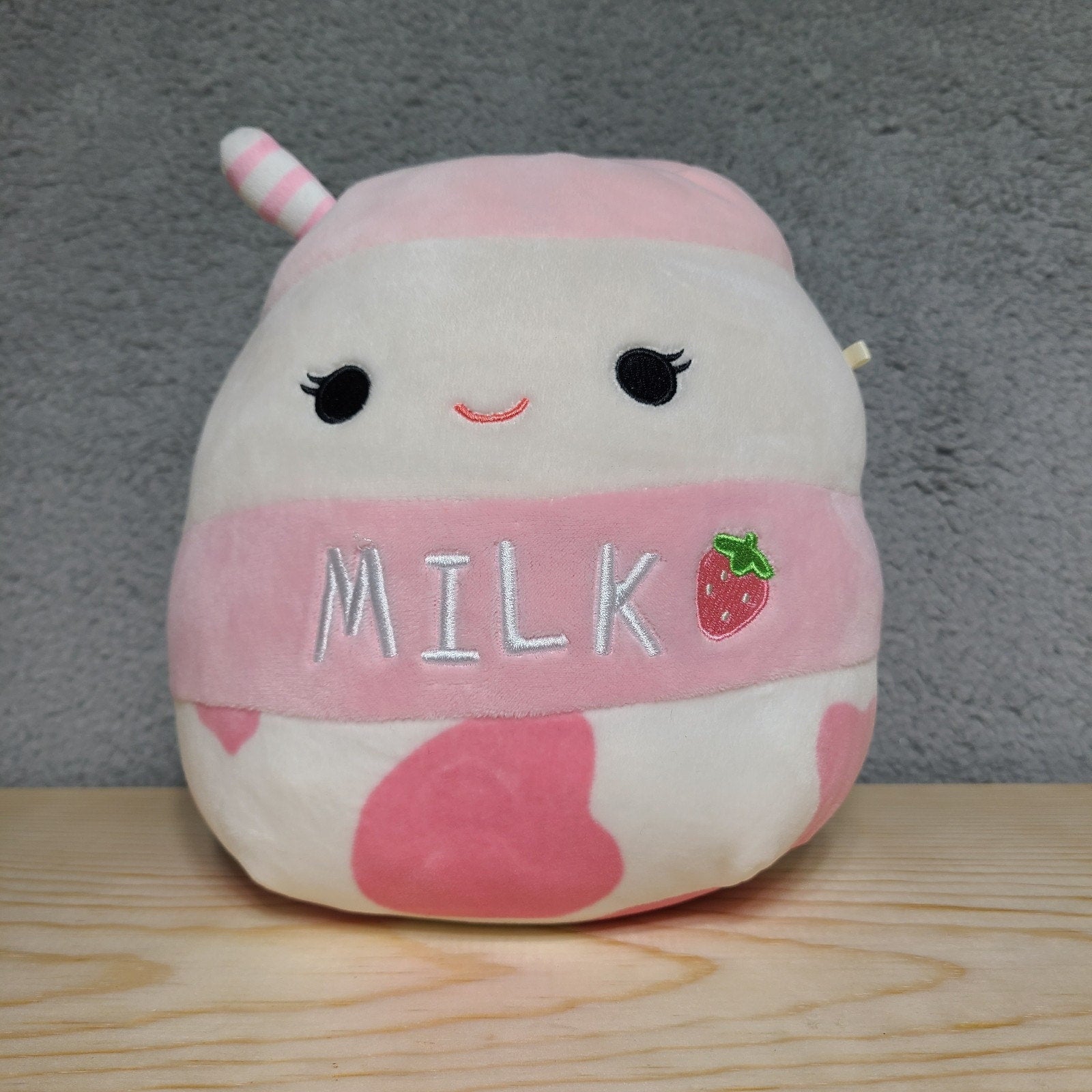 Squishmallow Amelia strawberry milk with straw approx 8 Inch