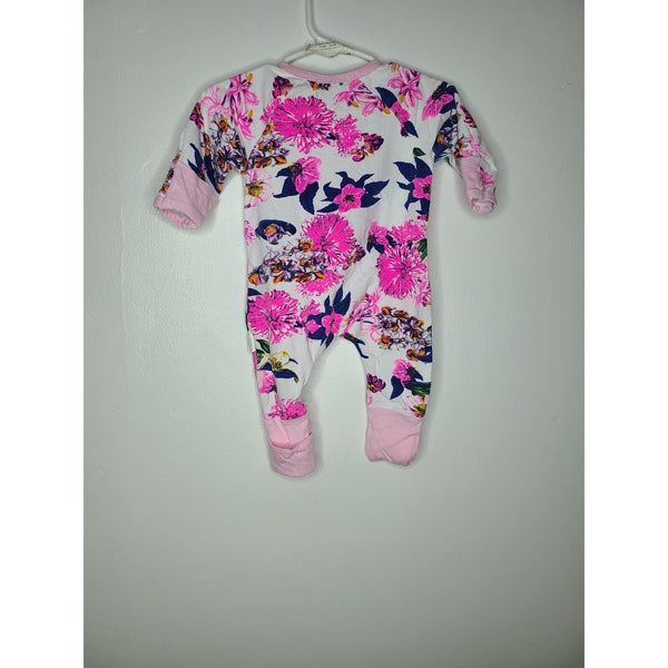 Ainibabe Floral Baby Romper Size 66. Looks 3-6 Months. Mits & Footed Double Zip