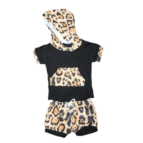 Leopard Print & Black Shorts Set