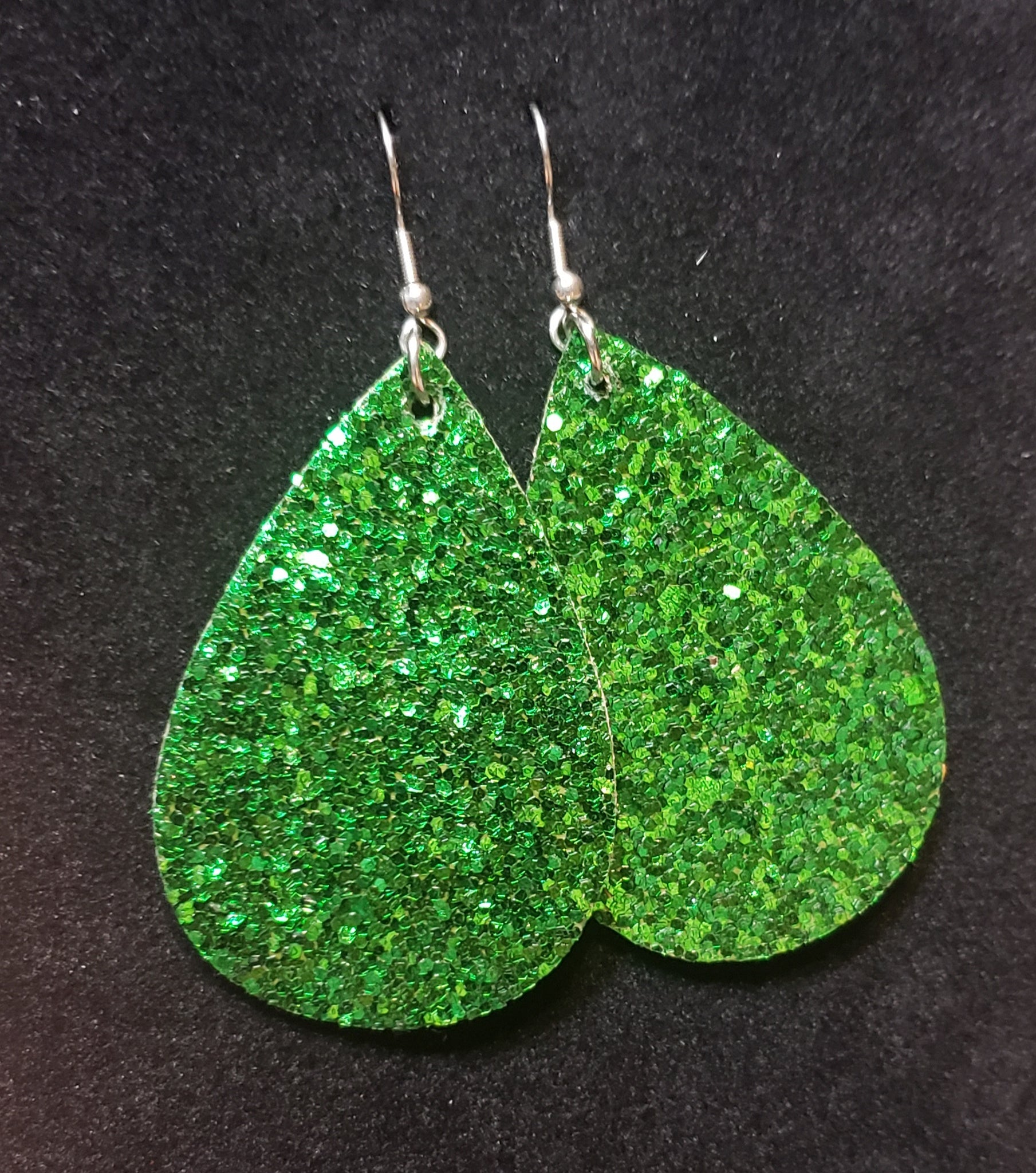 Green Glitter Teardrop Earrings