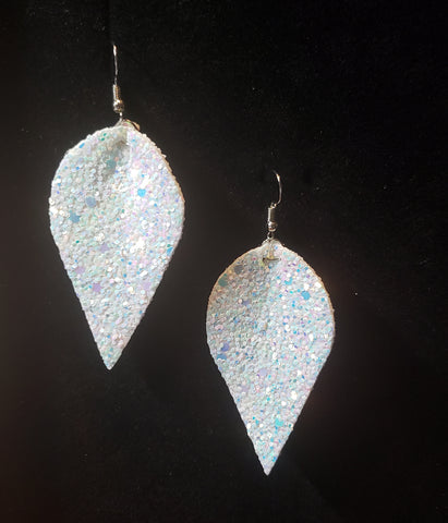 White Irridescent Glitter Pinched Earrings