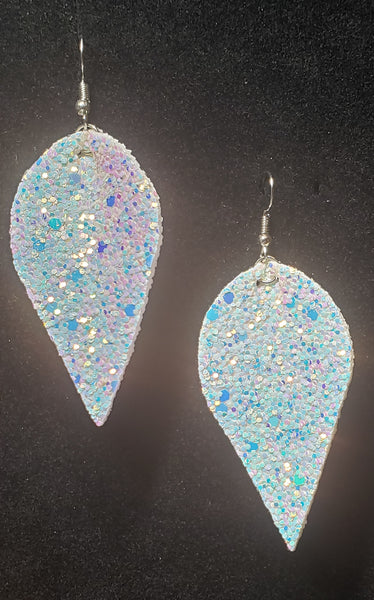 White Irridescent Glitter Pinched Earrings