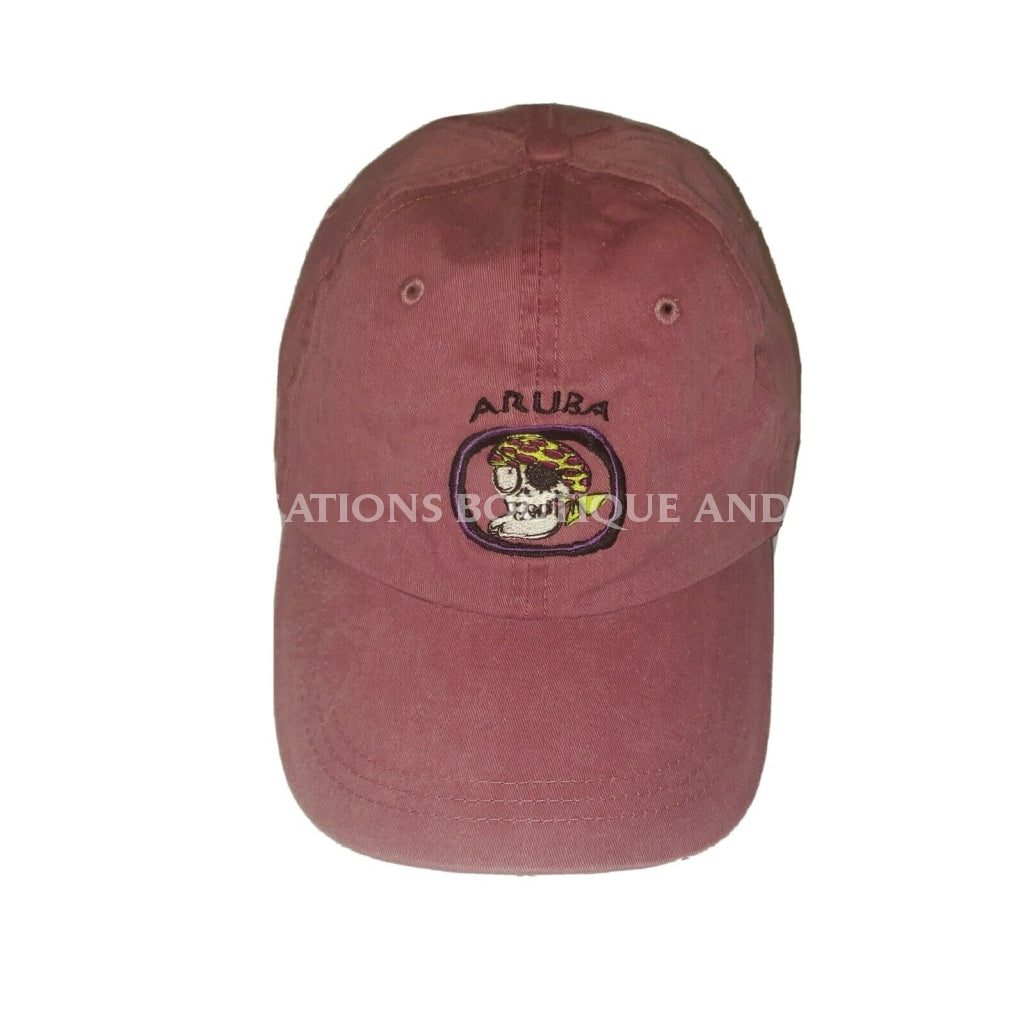 Aruba Red Baseball Hat Pirate Vacation Cap Leather Adjustable Strap Souviour