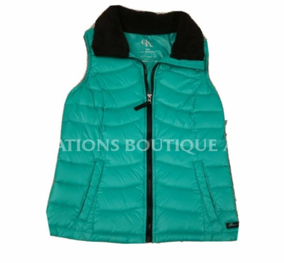 Calvin Klein Puffer Vest Teal Green Wind Resistant Mp3 Player Pocket Size S Clothing Shoes &