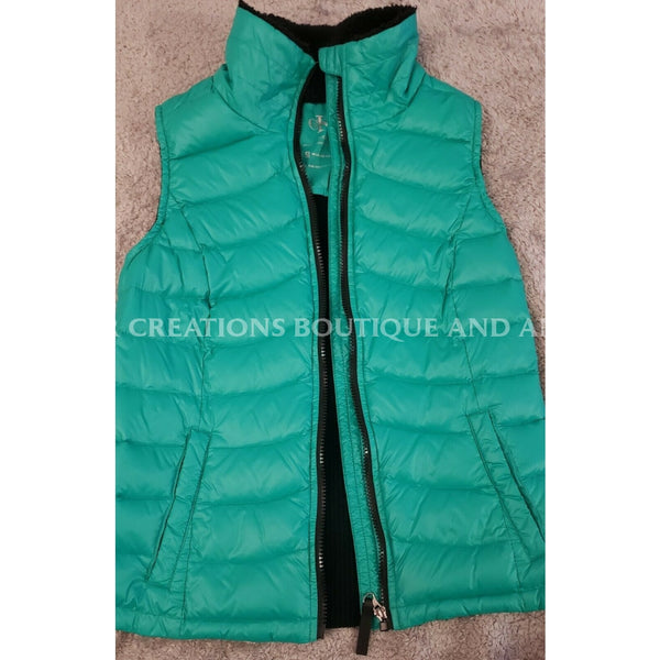 Calvin Klein Puffer Vest Teal Green Wind Resistant Mp3 Player Pocket Size S Clothing Shoes &